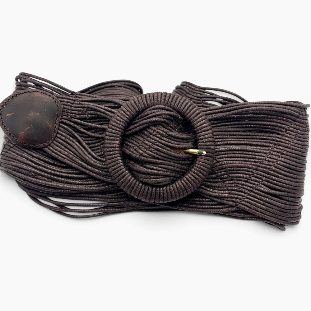 Coldwater Creek Brown Corded Wide Belt Cotton Leather Trim Plus Size 1/2X